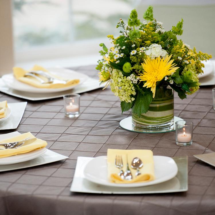 Yellow, Green and White Summer Garden Low Centerpiece